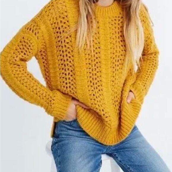 Madewell Windemere Pointelle Pullover Sweater Gold size XS - Picture 2 of 13